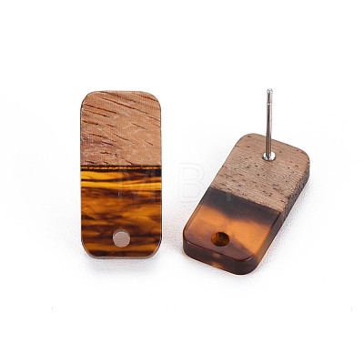 Two Tone Resin & Walnut Wood Stud Earring Findings MAK-N032-029-1