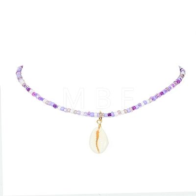 3Pcs 3 Color Natural Cowrie Shell Pendant Necklaces Set with Glass Seed Beaded Chains NJEW-JN04455-1