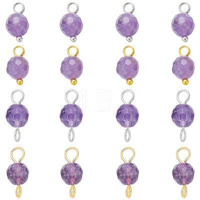 16Pcs 4 Colors Natural Amethyst Pendant and  Connector Charms Sets PALLOY-SW00081-1