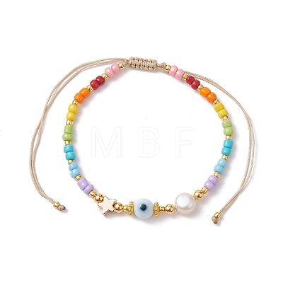 Colorful Glass Seed & Brass Braided Bead Bracelet BJEW-JB10138-1