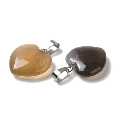 Heart Natural Grey Agate Pendants G-Q438-11-1