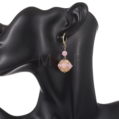 Gemstone & Seed Beads Leverback Dangle Earring for Women EJEW-MZ00725-1