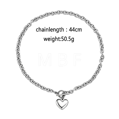 Stainless Steel Cable Chain Heart Pendant Necklaces with OT Clasps IT6269-1