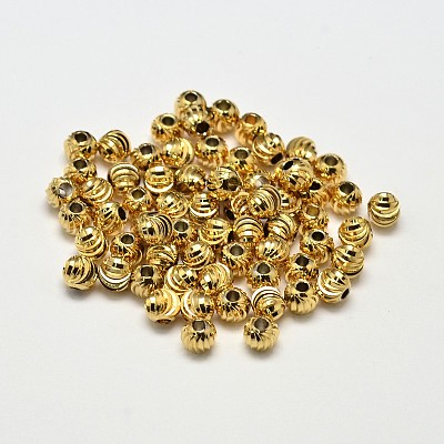 Rack Plating and PVD Vacuum Plating Brass Corrugated Round Spacer Beads X-KK-I600-4mm-G-RS-1