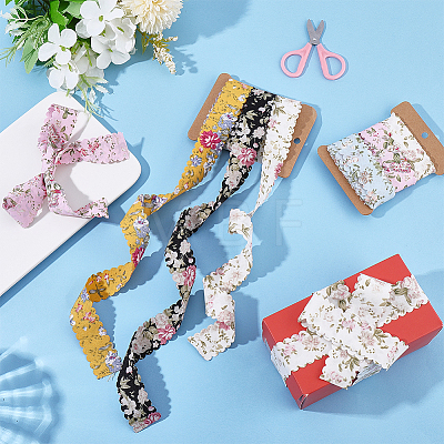 2Sets 2 Styles Polyester Flower Printed Ribbon OCOR-CY0004-52-1