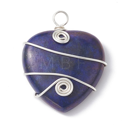 Natural Lapis Lazuli Copper Wire Wrapped Pendants PALLOY-JF02148-01-1