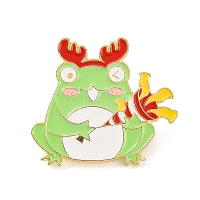 Christmas Frog with Deer Antle Alloy Enamel Pins for Backpack Clothes JEWB-A024-01E-1