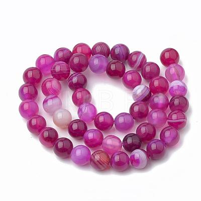 Dyed Natural Striped Agate/Banded Agate Round Bead Strands G-R342-8mm-04-1