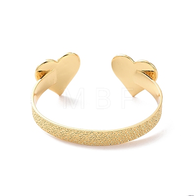 Brass Double Heart Open Cuff Bangle for Women BJEW-P280-01G-1