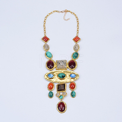 Oval Square Baroque Style Alloy & Colorful Resin Statement Bib Necklaces FS-WG6C445-01-1