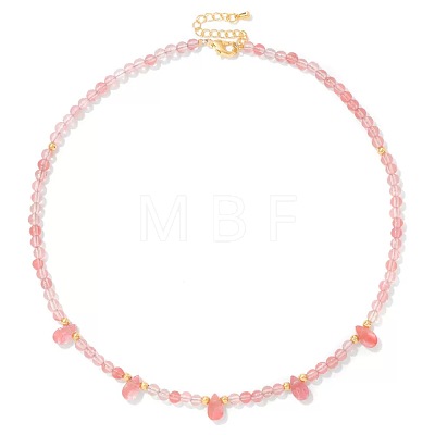 Adjustable 4MM Round and Teeardrop Cherry Quartz Glass Beaded Necklace for Women Elegant Casual Jewelry Gift YO7964-7-1
