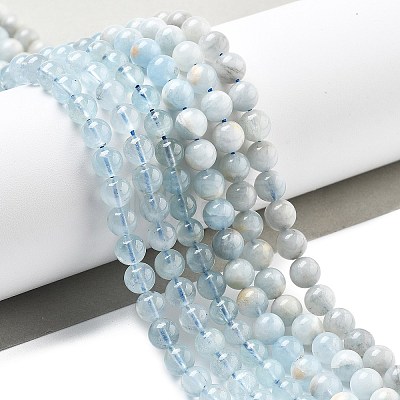 Natural Aquamarine Beads Strands G-R446-6mm-05-01-1