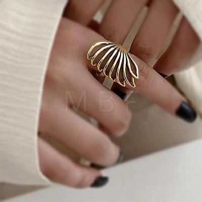 Minimalist Hollow Feather Brass Finger Ring for Women UI5232-1-1