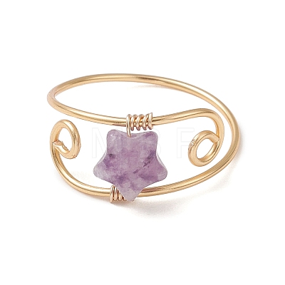 Copper Wired Gemstone Finger Rings RJEW-JR00978-1