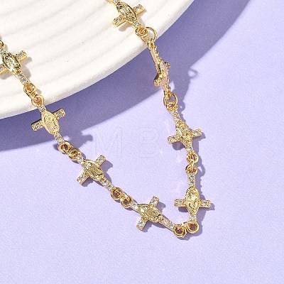 Clear Cubic Zirconia Cross with Virgin Link Chains Bracelet BJEW-G773-05G-1
