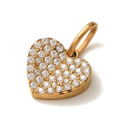 304 Stainless Steel Micro Pave Clear Cubic Zirconia Charms CU-CBA703A-04G-03-1