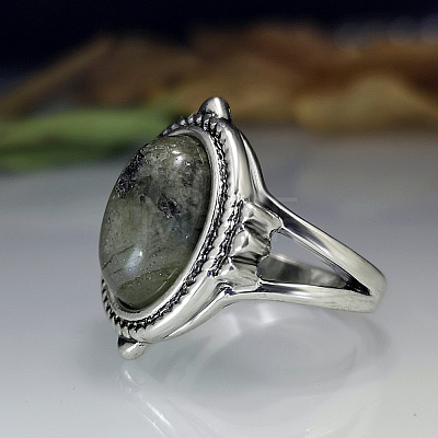 Oval Natural Labradorite Finger Rings WG970F5-03-1