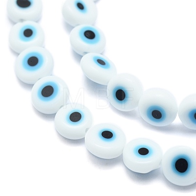 Handmade Evil Eye Lampwork Flat Round Bead Strands X-LAMP-L058-6mm-14-1