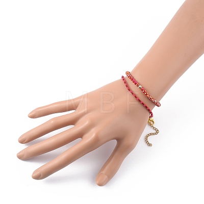 Glass Stretch Beaded Bracelets & Cotton Braided Cord Bracelet Sets BJEW-JB05401-01-1