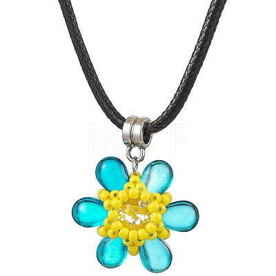 Glass Rhinestone & Glass Seed Beads Beaded Flower Pendant Necklaces NJEW-MZ00078-05-1