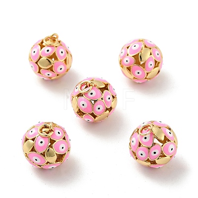 Round with Evil Eye Brass Enamel Pendants KK-G419-15G-01-1