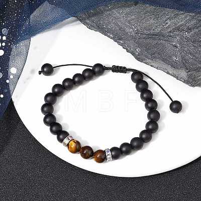 Natural Tiger Eye & Glass Braided Bead Bracelets BJEW-JB09730-02-1