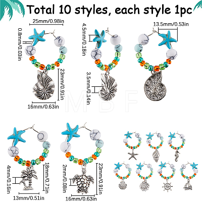 Starfish Synthetic Turquoise Wine Glass Charms AJEW-SC0002-39-1