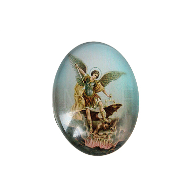 Jesus and the Virgin Printed Glass Oval Cabochons GGLA-N003-13x18-A-1