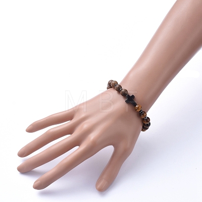 Natural Wood Beads Stretch Bracelets BJEW-JB05231-05-1