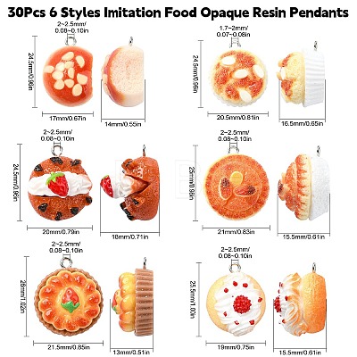 30Pcs 6 Styles Imitation Food Opaque Resin Pendants FIND-CJ0002-47-1
