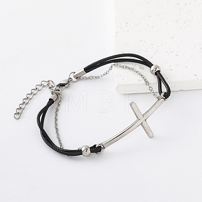 304 Stainless Steel Religion Cross Link Bracelets for Men Women IZ7438-3-1