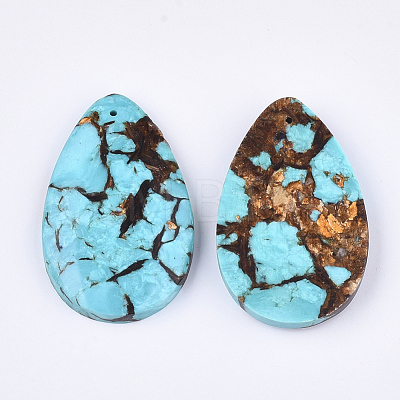 Assembled Natural Bronzite and Synthetic Turquoise Pendants G-S329-076-1
