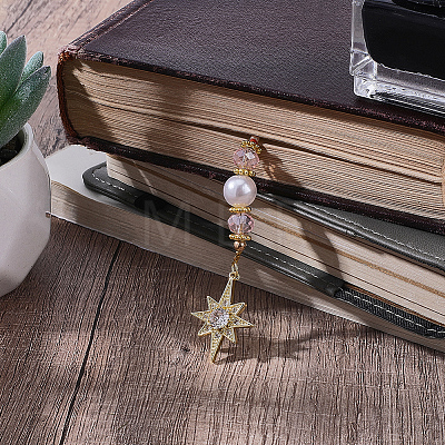 Glass & ABS Plastic Imitation Pearl Bookmark AJEW-CP00021-1