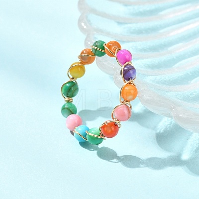 Dyed Natural Freshwater Shell Beads Finger Rings RJEW-JR01051-01-1