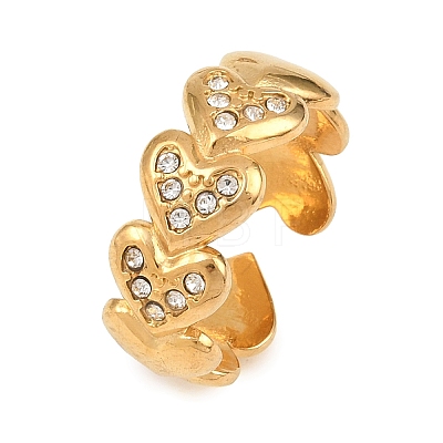 304 Stainless Steel Cubic Zirconia Cuff Open Ring for Women CU-CBACD1D-01G-03-1