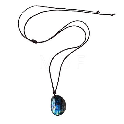 Natural Labradorite Oval Pendant Necklaces PW-WGBBC83-01-1