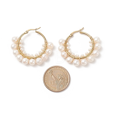 Natural Pearl Beaded Hoop Earrings EJEW-TA00156-1