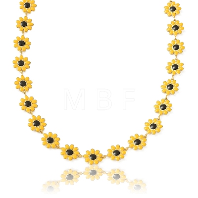 304 Stainless Steel Daisy Flower Link Chains with Enamel AJEW-CJ0001-22A-1