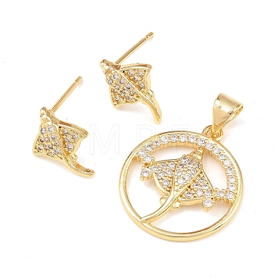 Brass Micro Pave Cubic Zirconia Pendant & Stud Earrings Sets for Women SJEW-F227-01I-G-1