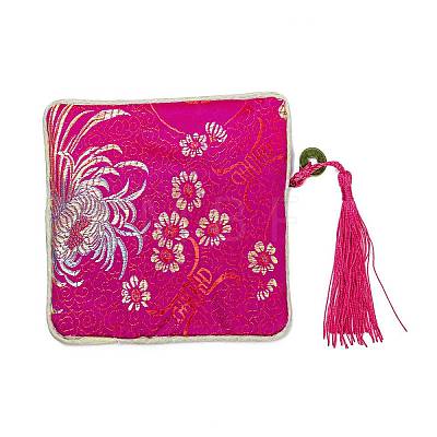 Chinese Brocade Tassel Zipper Jewelry Bag Gift Pouch X-ABAG-F005-10-1