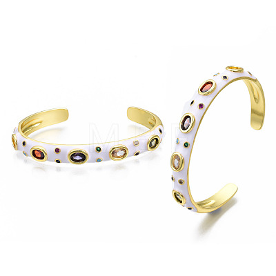 Colorful Cubic Zirconia Flat Cuff Bangle BJEW-N014-002-NF-1