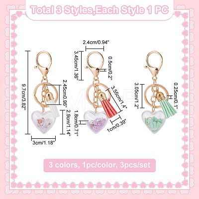 3Pcs 3 Colors Shell Starfish in Heart & Tassel Charm Acrylic Keychain HJEW-GO0001-01-1