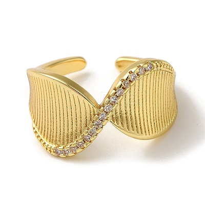 Rack Plating Real 18K Gold Plated Brass Micro Pave Cubic Zirconia Open Cuff Rings RJEW-M162-04G-01-1