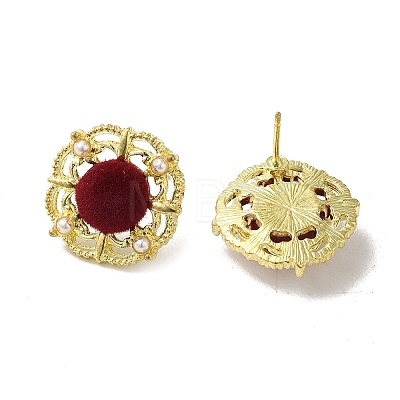 Flower Alloy & Flocking Acrylic Stud Earrings for Women EJEW-K282-05G-1