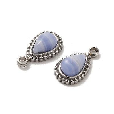 304 Stainless Steel Pave Natural Blue Lace Agate Teardrop Charms STAS-B074-04P-02-1