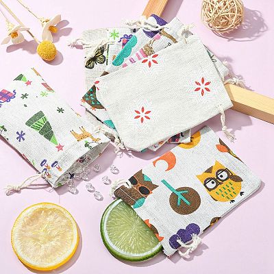 10Pcs 5 Styles Printed Polycotton(Polyester Cotton) Packing Pouches Drawstring Bags ABAG-YW0001-05-1