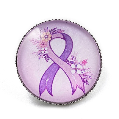 Breast Cancer Awareness Ribbon Glass Brooches JEWB-L019-01H-1