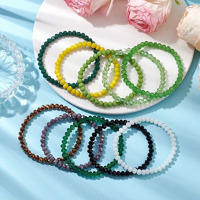 15Pcs 15 Colors Faceted Rondelle Imitation Jade Glass Beaded Stretch Bracelet Sets BJEW-JB10791-1