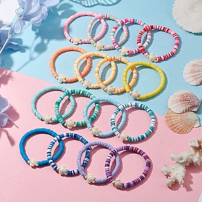 16Pcs 16 Colors Dyed Synthetic Turquoise and Handmade Polymer Clay Beaded Stretch Bracelets Sets BJEW-JB10763-1