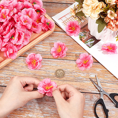 150Pcs Cloth Artificial Peach Blossom AJEW-BBC0002-33-1